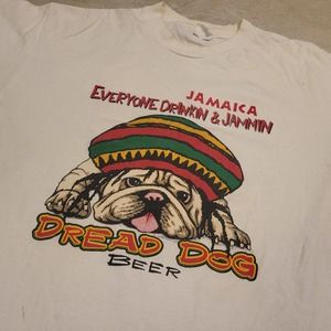 VTG 90s Jamaica Dread Dog Beer Mens XL Single Stitch Promo Rasta‎ Drink T Shirt
